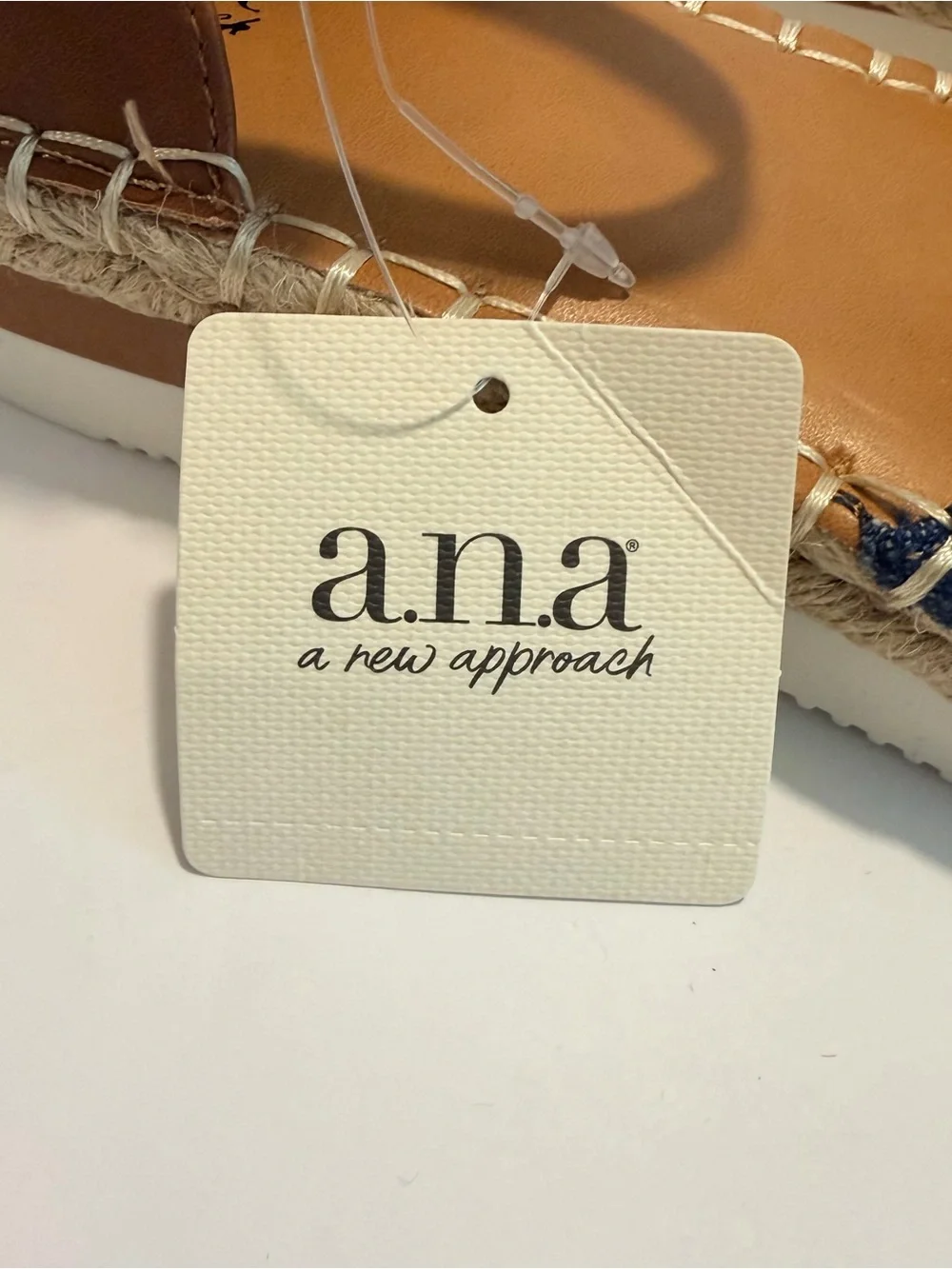 a.n.a Navy Denim Espadrille Platform Sandals with Tan Ankle Strap